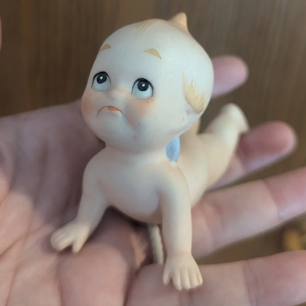 Two Vintage Bisque Porcelain Lefton Kewpie Figurines Grumpy Pouting Disgruntled